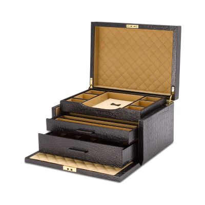 Mara 3 Drawer Jewellery Box in brown calf leather Smythson