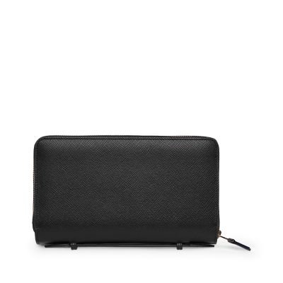 Panama Double Zip Travel Wallet in black calf leather | Smythson