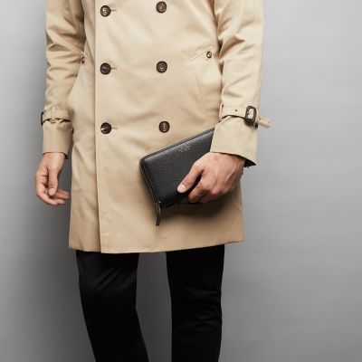 Burlington Double Zip Travel Wallet in black deerskin Smythson