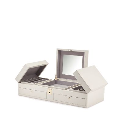Grosvenor Table Top Jewellery Box in chalk calf leather Smythson