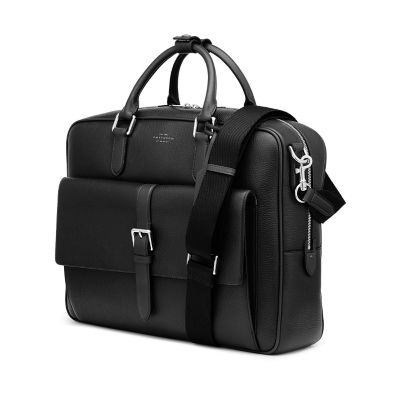 Burlington Large Briefcase in black deerskin | Smythson