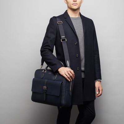 Burlington Large Briefcase in navy deerskin | Smythson