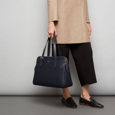 Burlington Business Bag in navy deerskin | Smythson