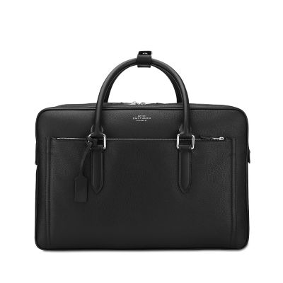 Burlington 24 Hour Travel Bag in black deerskin | Smythson